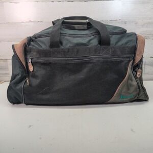Vintage JEEP Duffle/Travel/Gym Bag 90's‎ Green Canvas Brown Leather Corners  EXC